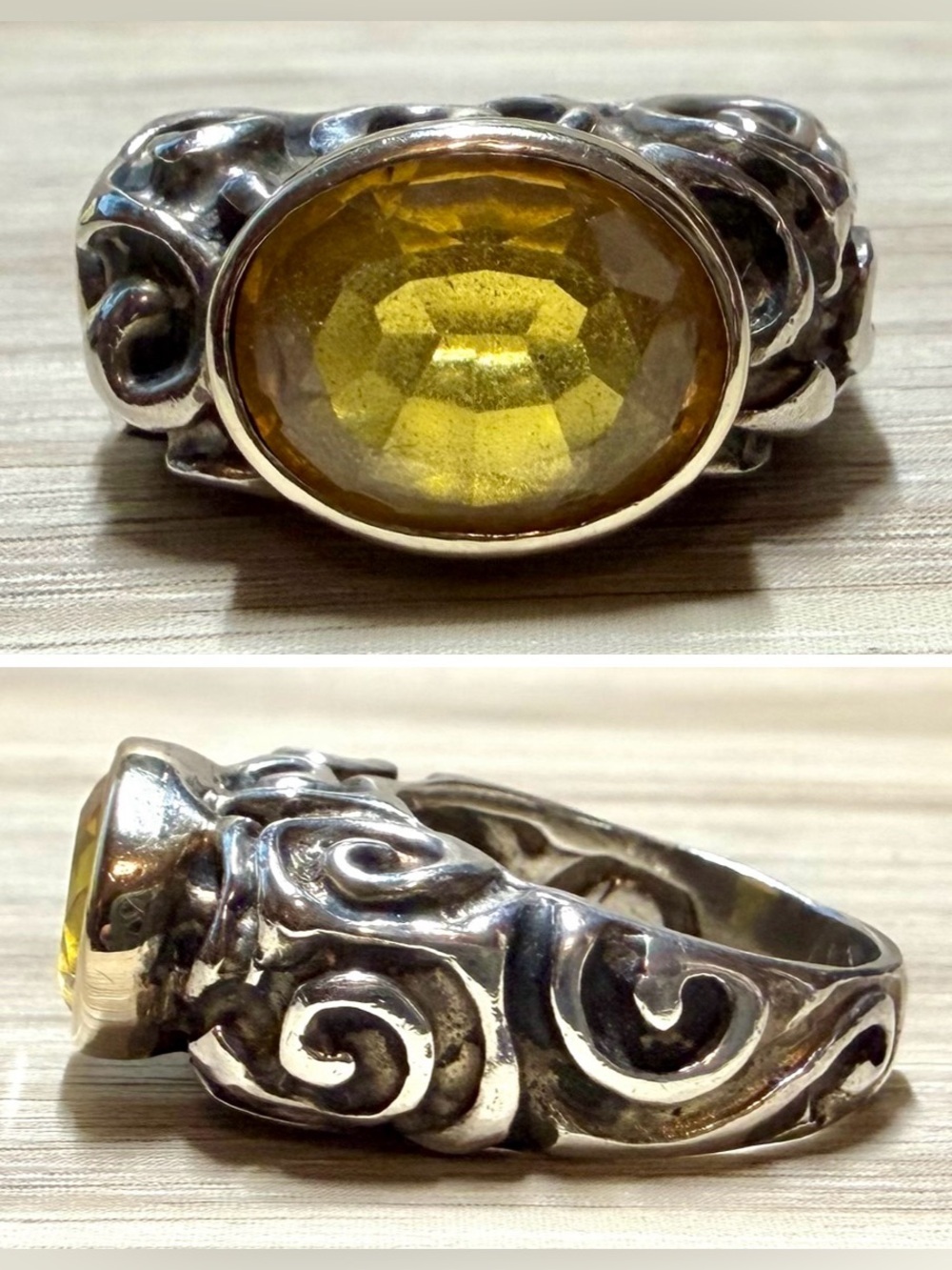 Dian Malouf Sterling Silver & 14K Gold Abstract Swirl Citrine Ring, Size 8